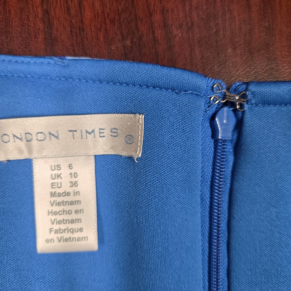 London Times Floral Fit Flare Dress Blue Black‎ Sleeveless Square Neck Womens 6 - Picture 7 of 8